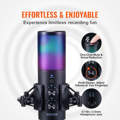 AK-V5 - VEVOR USB Microphone with RGB Lights & Noise Reduction