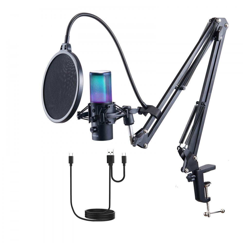 AK-V5 - VEVOR USB Microphone with RGB Lights & Noise Reduction