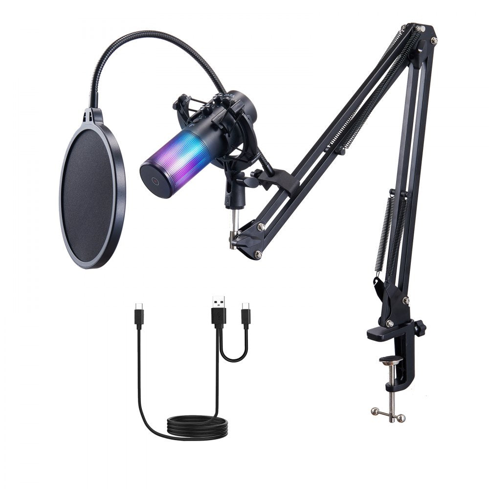 AK-V5 - VEVOR USB Microphone with RGB Lights & Noise Reduction