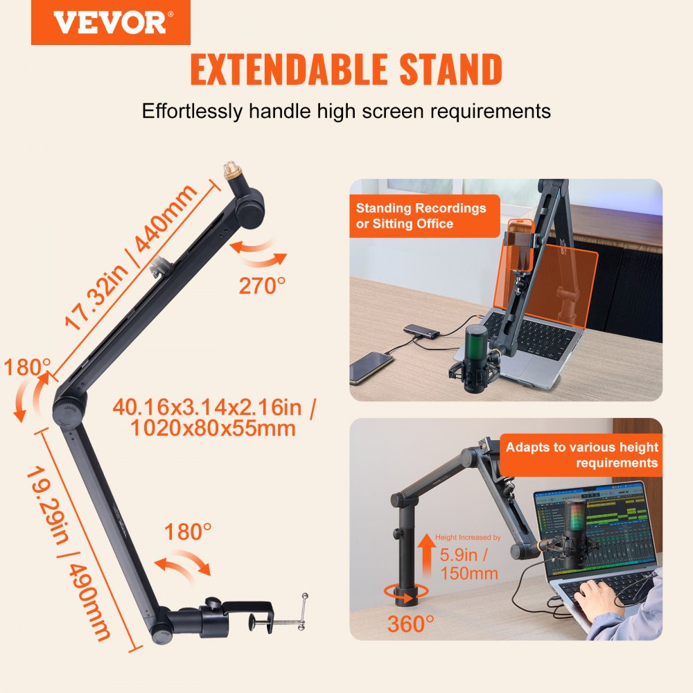 AK-V6 - 360° Adjustable VEVOR Microphone Boom Arm for Easy Positioning