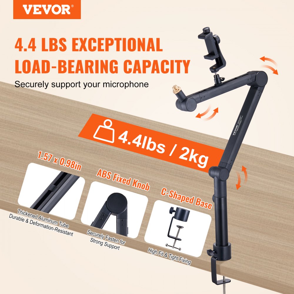 AK-V7 - Adjustable Microphone Boom Arm with 360° Rotation and Desk Mount