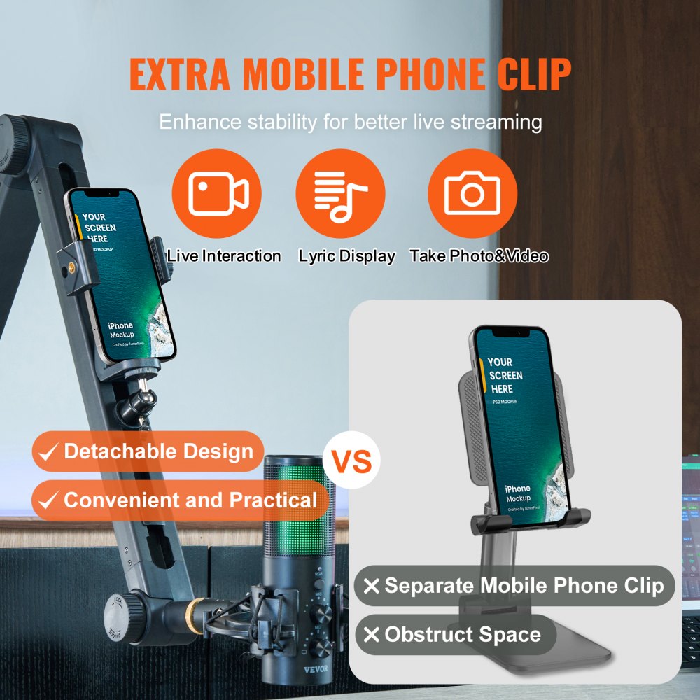 AK-V7 - Adjustable Microphone Boom Arm with 360° Rotation and Desk Mount