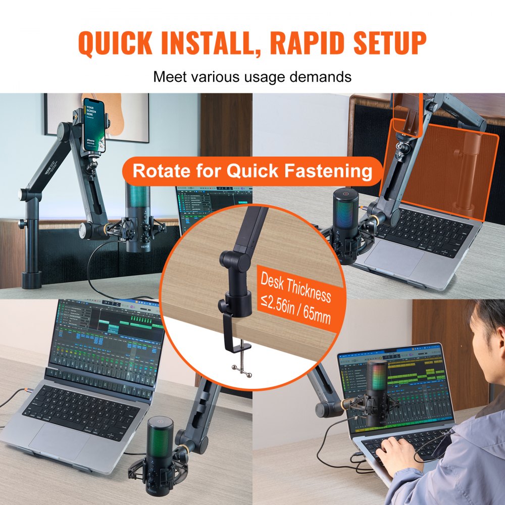 AK-V7 - Adjustable Microphone Boom Arm with 360° Rotation and Desk Mount