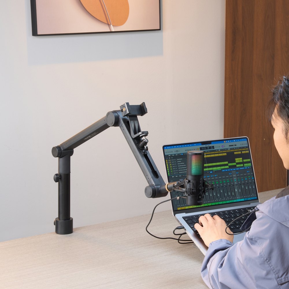 AK-V7 - Adjustable Microphone Boom Arm with 360° Rotation and Desk Mount