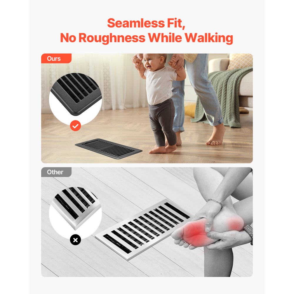 1FL0410MB-12PK - 4"x10" Black Iron Floor Vents 12-Pack for Home & Office