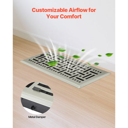 WF0410SN-2PK - Modern 4x10 Inch Nickel-Plated Floor Vents for Easy Airflow Control