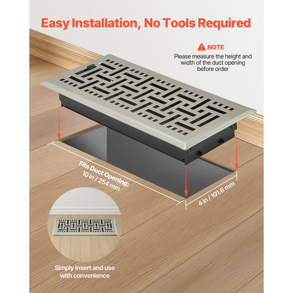 WF0410SN-2PK - Modern 4x10 Inch Nickel-Plated Floor Vents for Easy Airflow Control