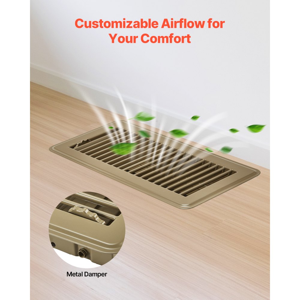 1FL0410BR-6PK - Stylish 4x10 Inch Brown Floor Vents for Easy Air Control