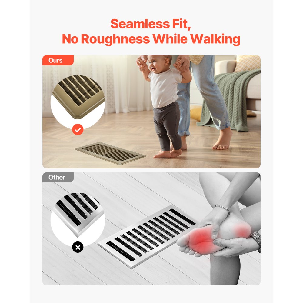 1FL0410BR-6PK - Stylish 4x10 Inch Brown Floor Vents for Easy Air Control