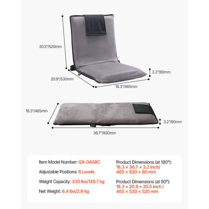 QX-0408C - Adjustable Low-Profile Floor Chair with Foldable Design