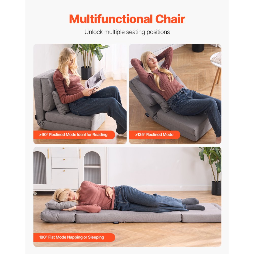 QX-1252A - Gray Multifunctional Flip Chair & Sofa Bed with 5 Positions