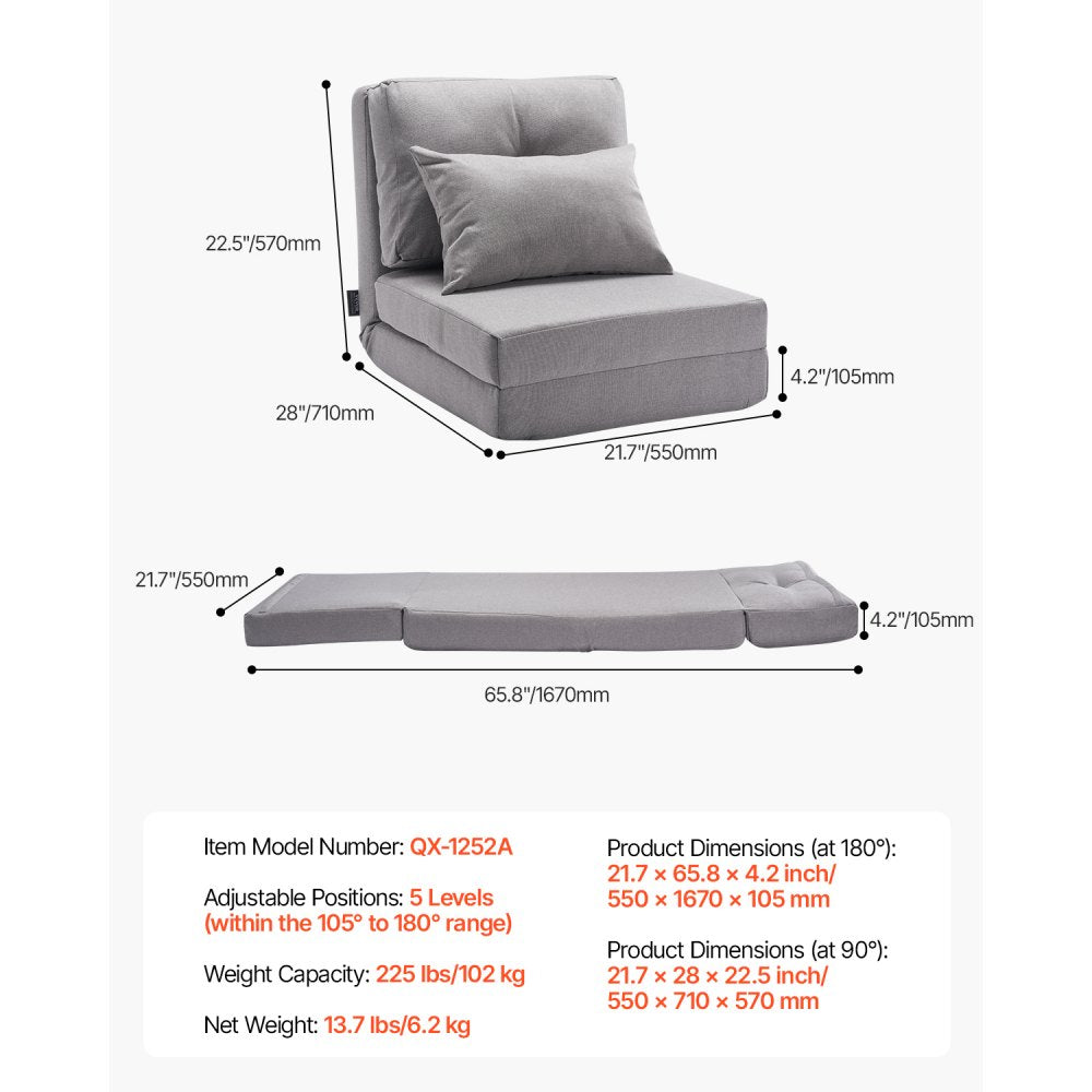 QX-1252A - Gray Multifunctional Flip Chair & Sofa Bed with 5 Positions