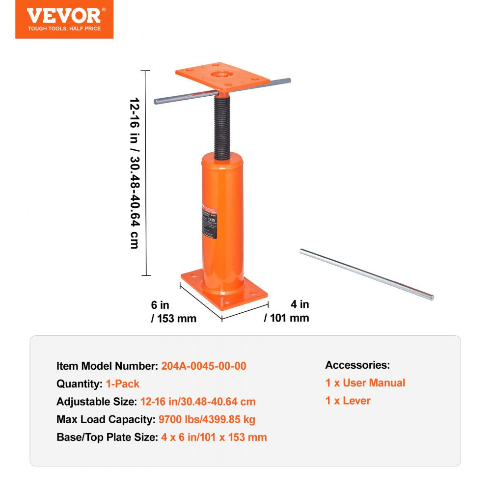 204A-0045-00-00 - VEVOR 12"-16" Adjustable Floor Jack for Strong Support