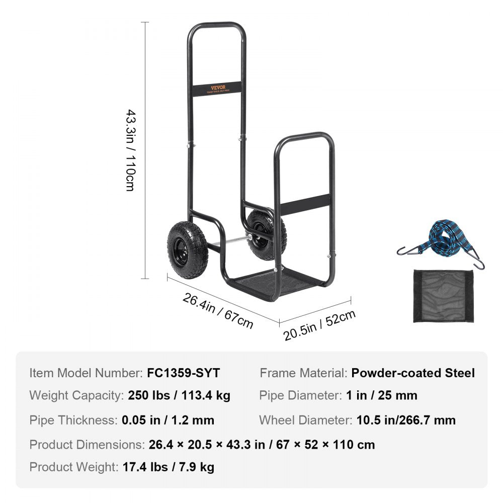 FC1359-SYT Firewood Cart with Pneumatic Wheels, 250 lb Capacity