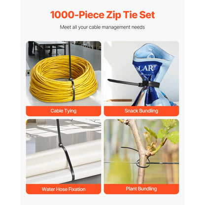 CC12 - 1000-Pack Durable 12-Inch Nylon Zip Ties, 50lbs Strength