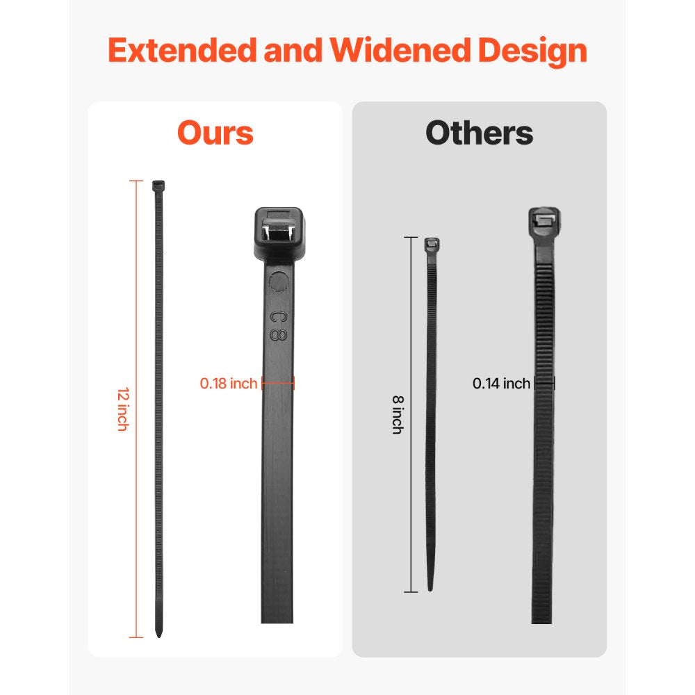 CC12 - 1000-Pack Durable 12-Inch Nylon Zip Ties, 50lbs Strength