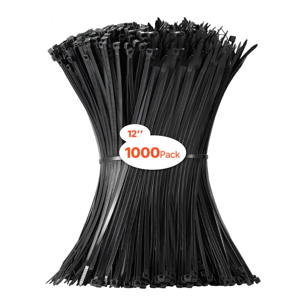 CC12 - 1000-Pack Durable 12-Inch Nylon Zip Ties, 50lbs Strength
