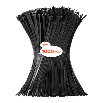 CC12 - 1000-Pack Durable 12-Inch Nylon Zip Ties, 50lbs Strength