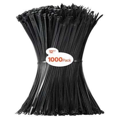CC12 - 1000-Pack Durable 12-Inch Nylon Zip Ties, 50lbs Strength