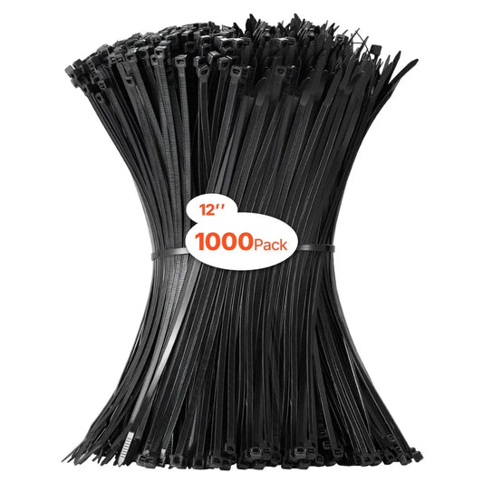 CC12 - 1000-Pack Durable 12-Inch Nylon Zip Ties, 50lbs Strength