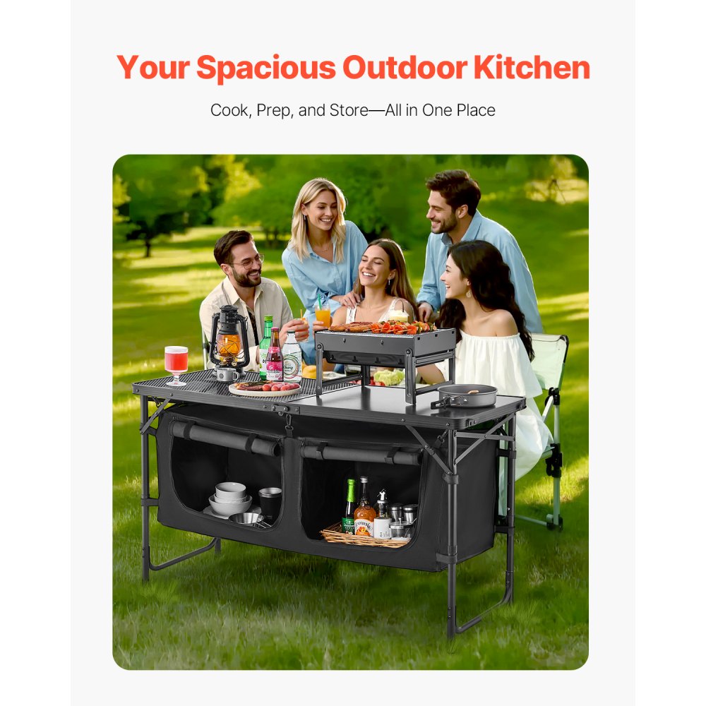 SKU10 - Adjustable Height Outdoor Kitchen Table with Storage and Quick Setup