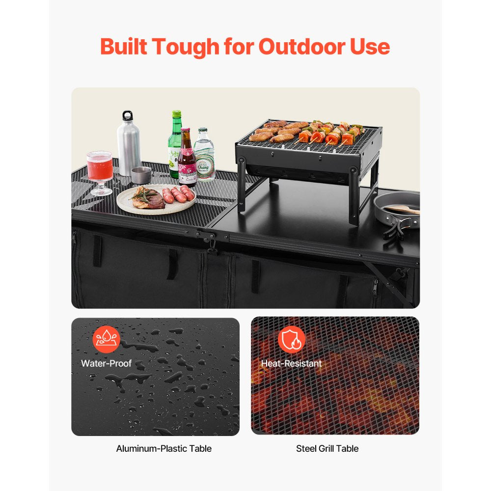 SKU10 - Adjustable Height Outdoor Kitchen Table with Storage and Quick Setup