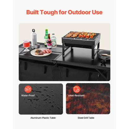 SKU10 - Adjustable Height Outdoor Kitchen Table with Storage and Quick Setup