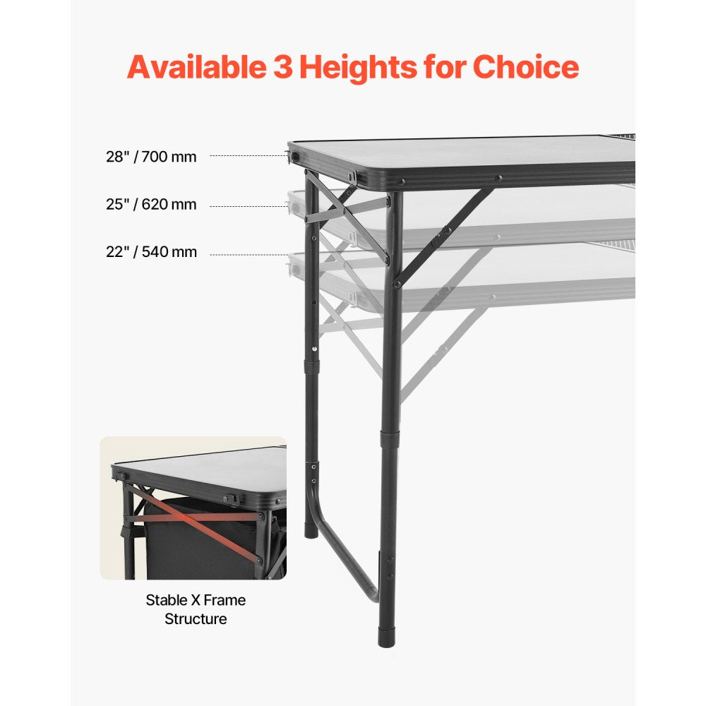 SKU10 - Adjustable Height Outdoor Kitchen Table with Storage and Quick Setup
