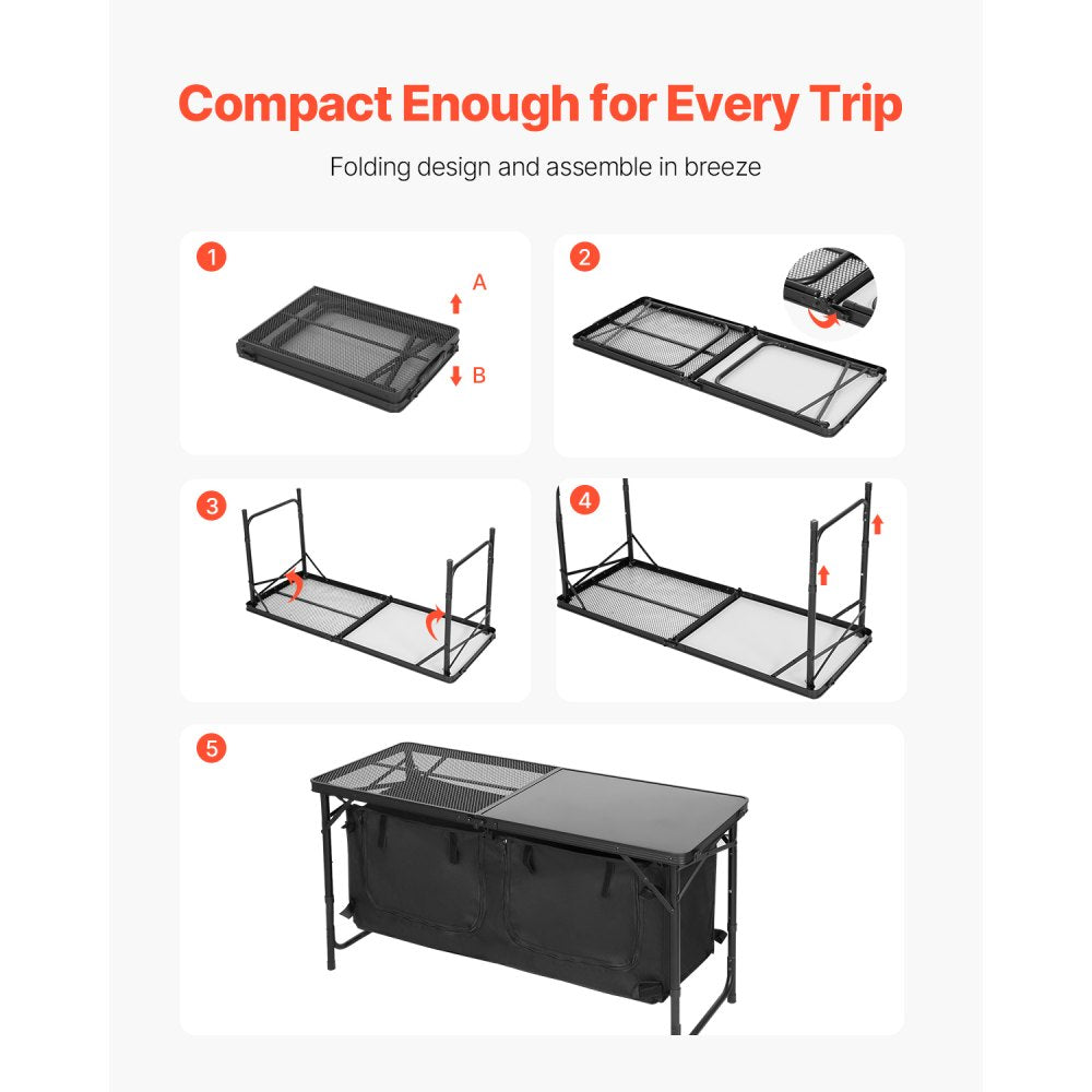 SKU10 - Adjustable Height Outdoor Kitchen Table with Storage and Quick Setup