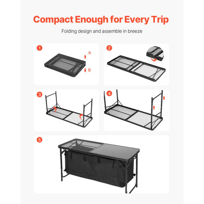 SKU10 - Adjustable Height Outdoor Kitchen Table with Storage and Quick Setup