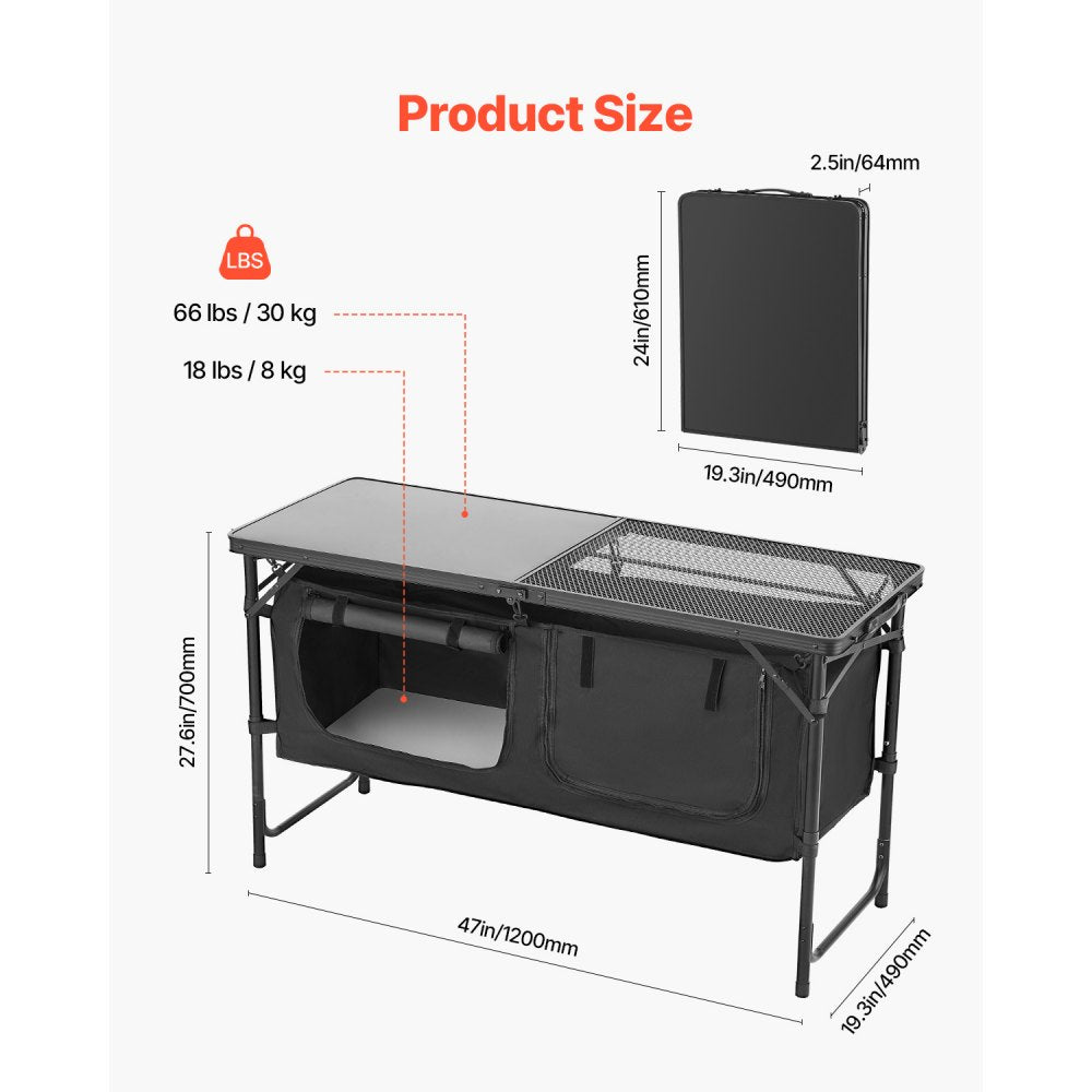 SKU10 - Adjustable Height Outdoor Kitchen Table with Storage and Quick Setup