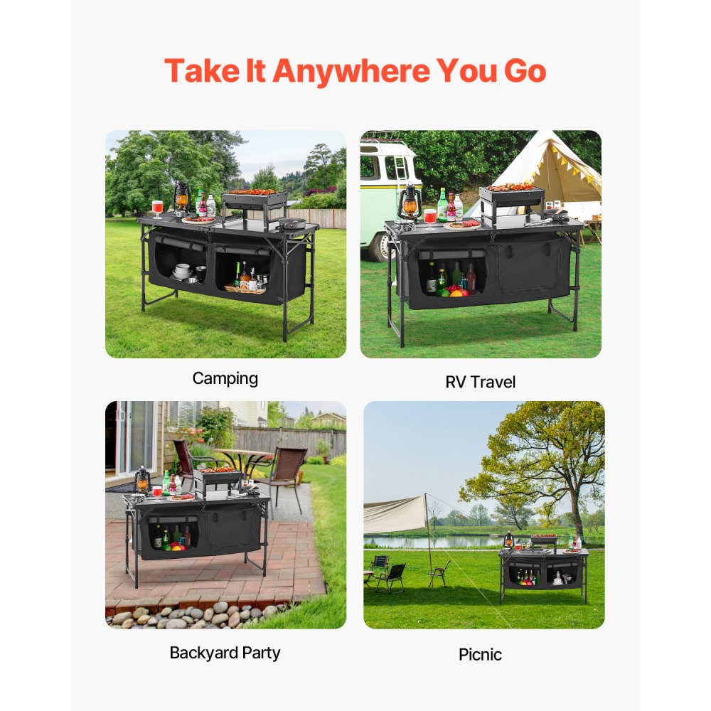 SKU10 - Adjustable Height Outdoor Kitchen Table with Storage and Quick Setup