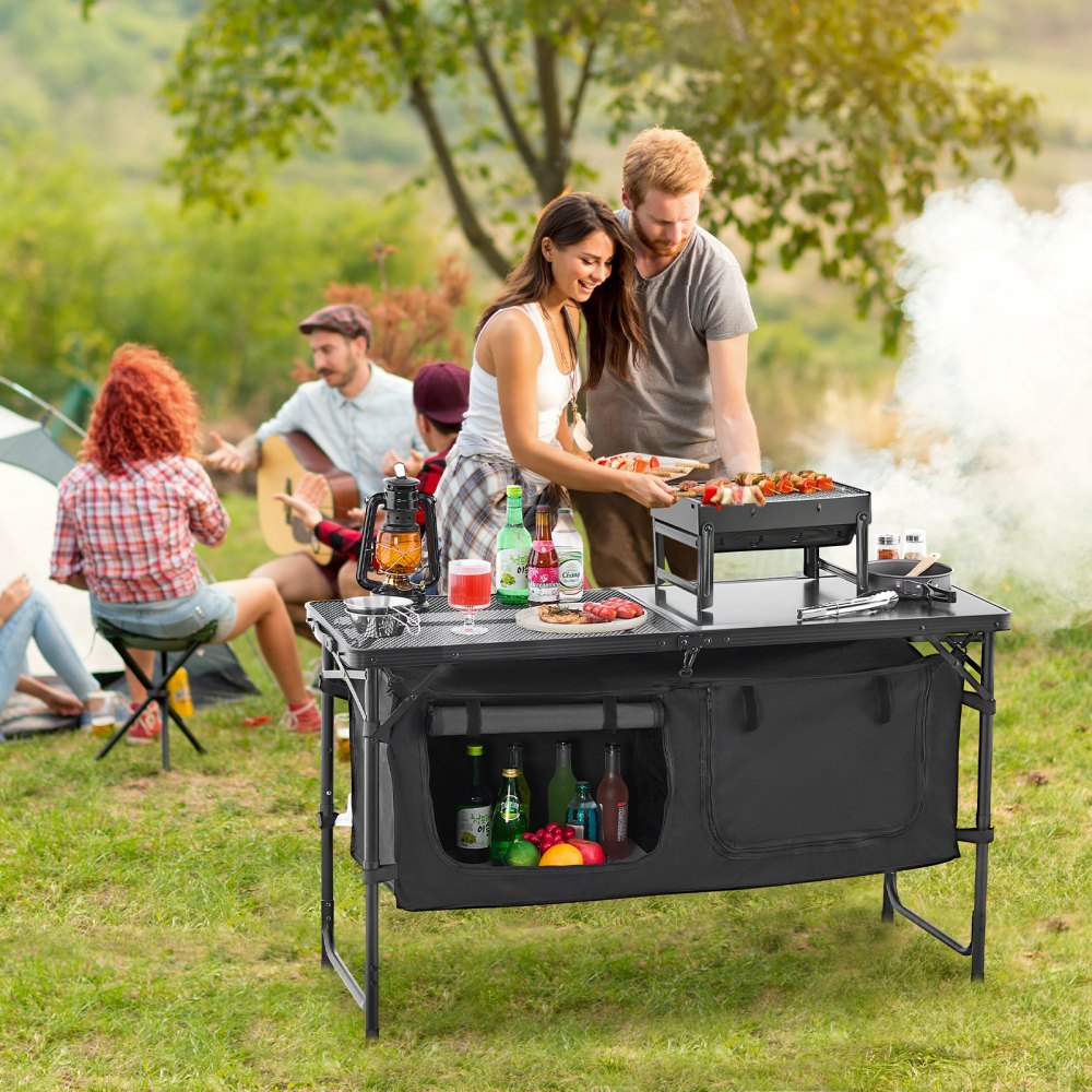 SKU10 - Adjustable Height Outdoor Kitchen Table with Storage and Quick Setup
