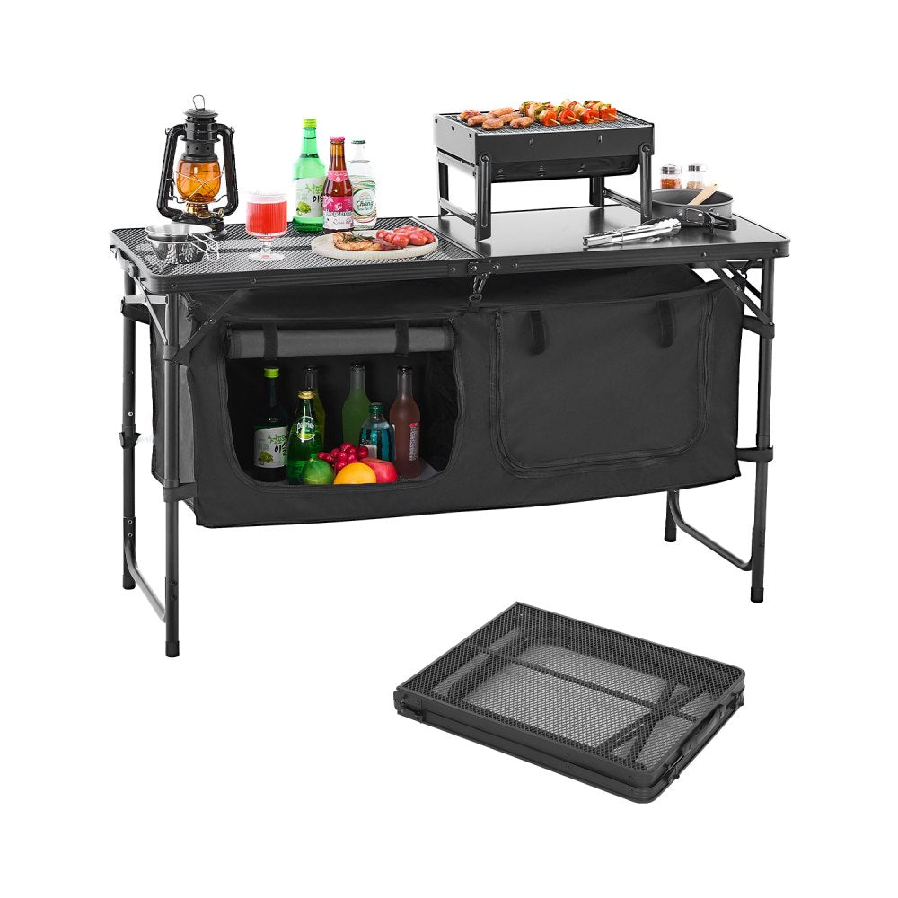 SKU10 - Adjustable Height Outdoor Kitchen Table with Storage and Quick Setup