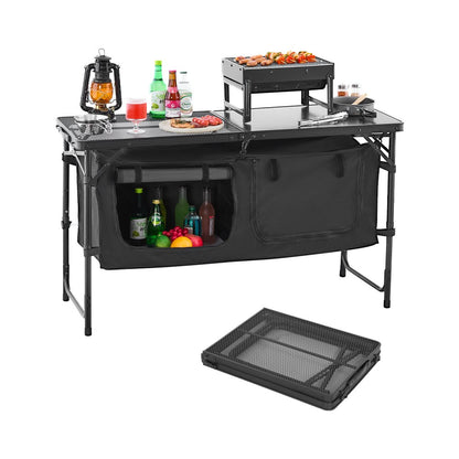 SKU10 - Adjustable Height Outdoor Kitchen Table with Storage and Quick Setup