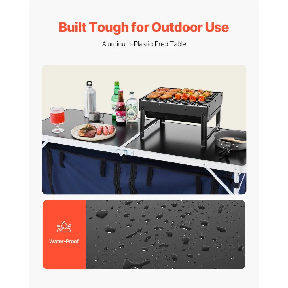 SKU5 - Portable Folding Kitchen Table, Adjustable Height & Durable Aluminum