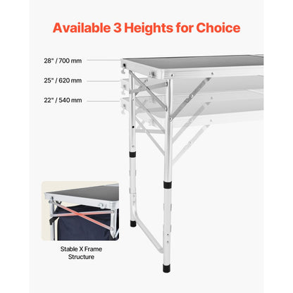 SKU5 - Portable Folding Kitchen Table, Adjustable Height & Durable Aluminum
