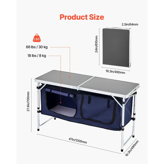 SKU5 - Portable Folding Kitchen Table, Adjustable Height & Durable Aluminum