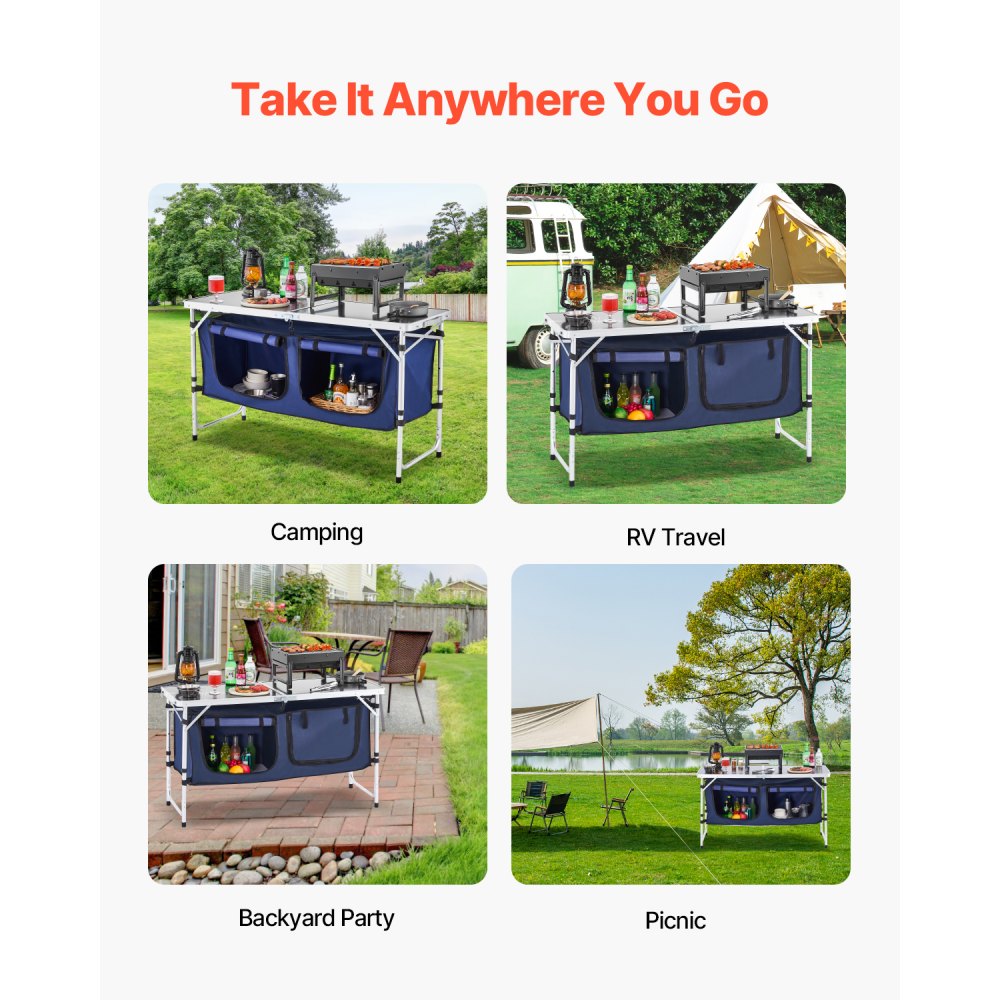 SKU5 - Portable Folding Kitchen Table, Adjustable Height & Durable Aluminum