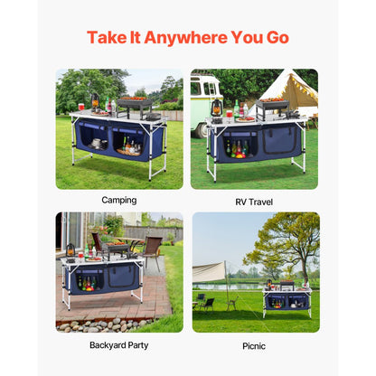 SKU5 - Portable Folding Kitchen Table, Adjustable Height & Durable Aluminum