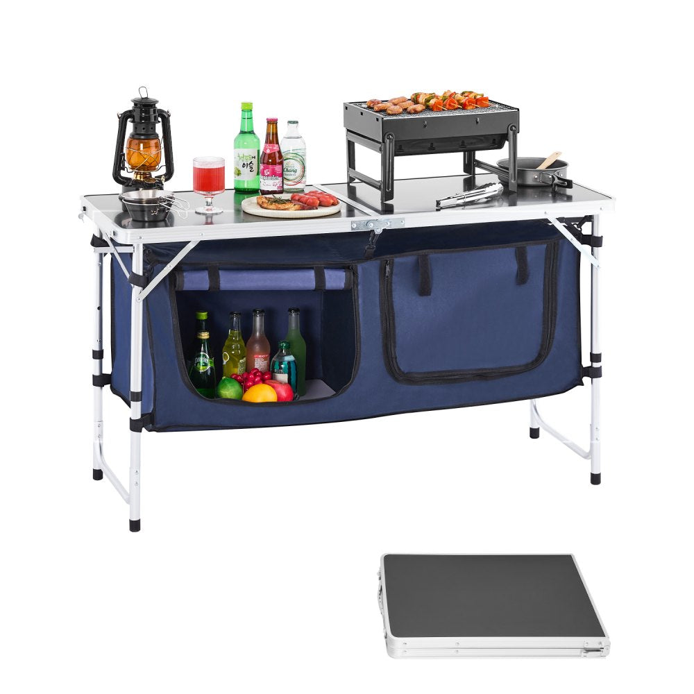 SKU5 - Portable Folding Kitchen Table, Adjustable Height & Durable Aluminum