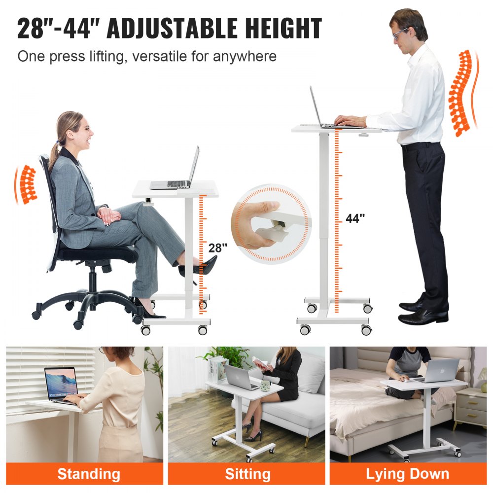 GT-SR50-5 - Adjustable Mobile Standing Desk 28"-44", 40 lbs Capacity