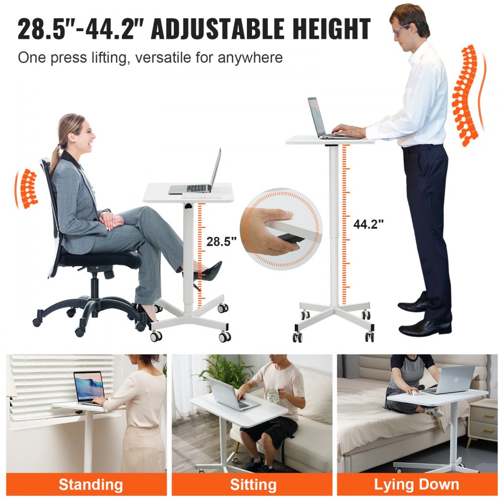 GT-SY50-4 - Versatile Mobile Desk 29.1”x18.9”, Adjustable Height 28.5-44.2”