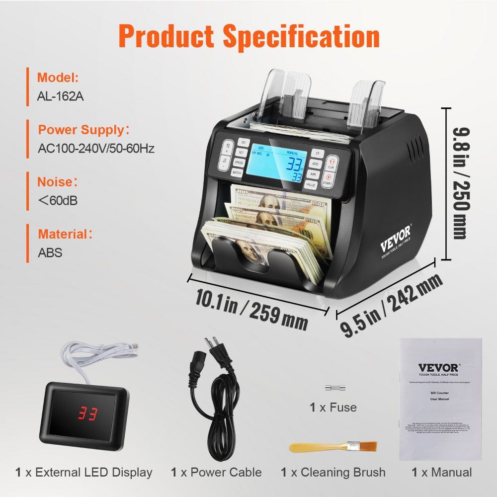 AL-162A - High-Speed Money Counter, 1200 Bills/Minute for Retail & Banking