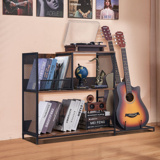 SR245119 - Sturdy 3-Tier Music Stand with Guitar Storage Solution