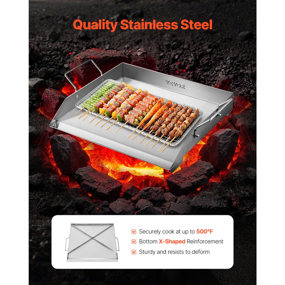 HH-SP002 - 18x16 Flat Stainless Steel Griddle Pan for Easy Cooking