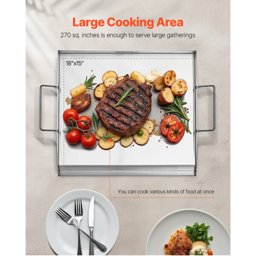 HH-SP002 - 18x16 Flat Stainless Steel Griddle Pan for Easy Cooking