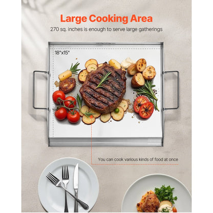 HH-SP002 - 18x16 Flat Stainless Steel Griddle Pan for Easy Cooking