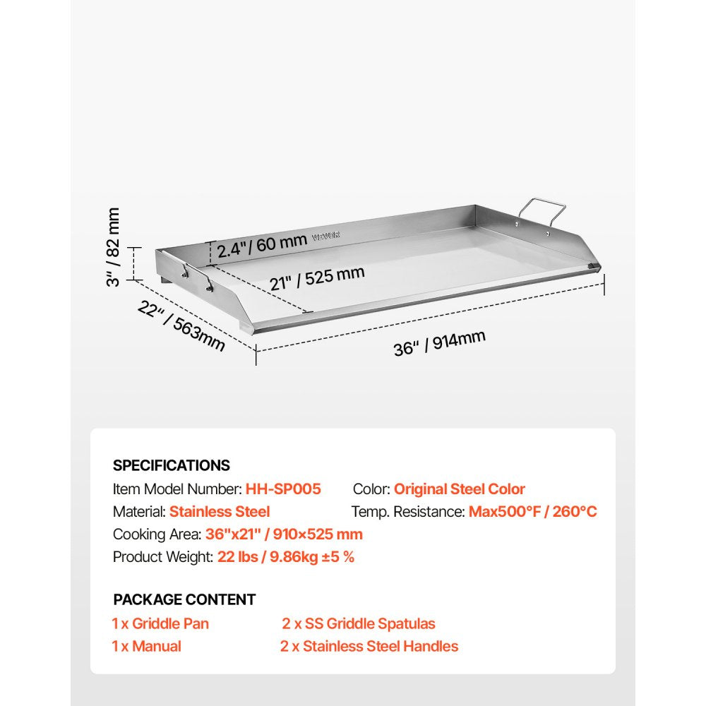 HH-SP005 - 36x22 in Durable Stainless Steel Griddle for Versatile Cooking