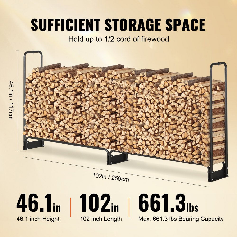 010786903433 - 8.5FT Heavy-Duty Firewood Rack with Waterproof Cover